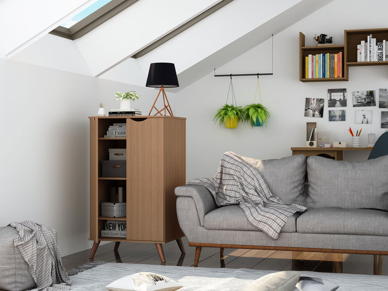 Manhattan Comfort Hampton Shoe Closet with 4 Shelves Solid Wood Legs - Maple Cream