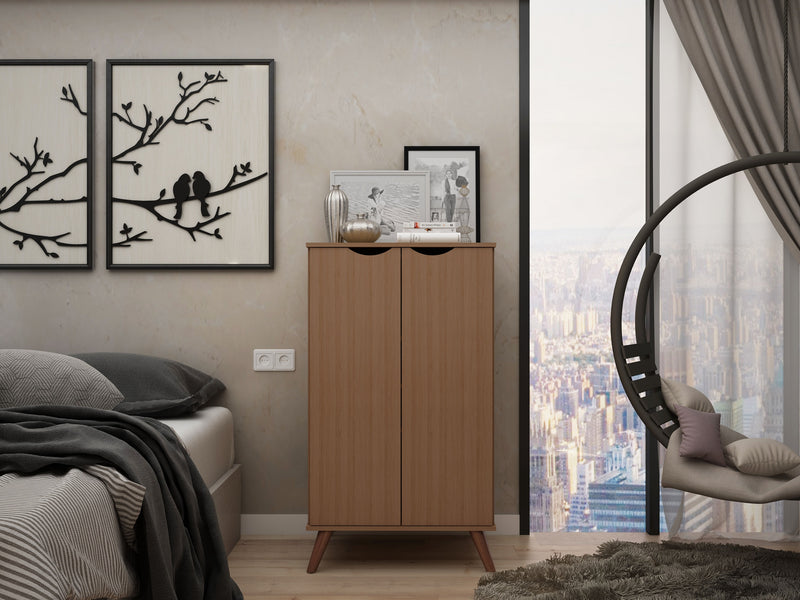 Manhattan Comfort Hampton Shoe Closet with 4 Shelves Solid Wood Legs - Maple Cream