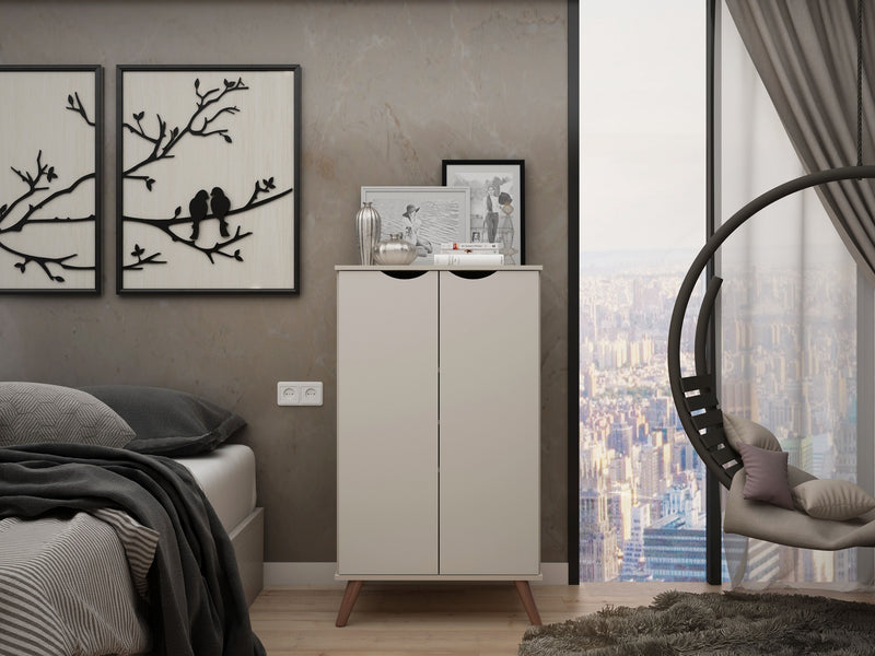 Manhattan Comfort Hampton Shoe Closet with 4 Shelves Solid Wood Legs - Off White & Maple Cream