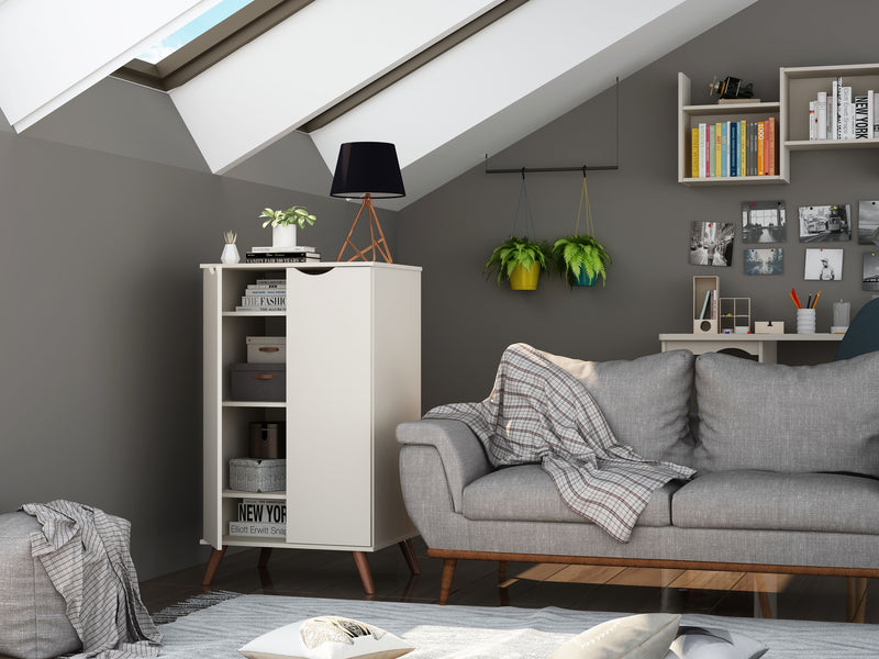 Manhattan Comfort Hampton Shoe Closet with 4 Shelves Solid Wood Legs - Off White & Maple Cream