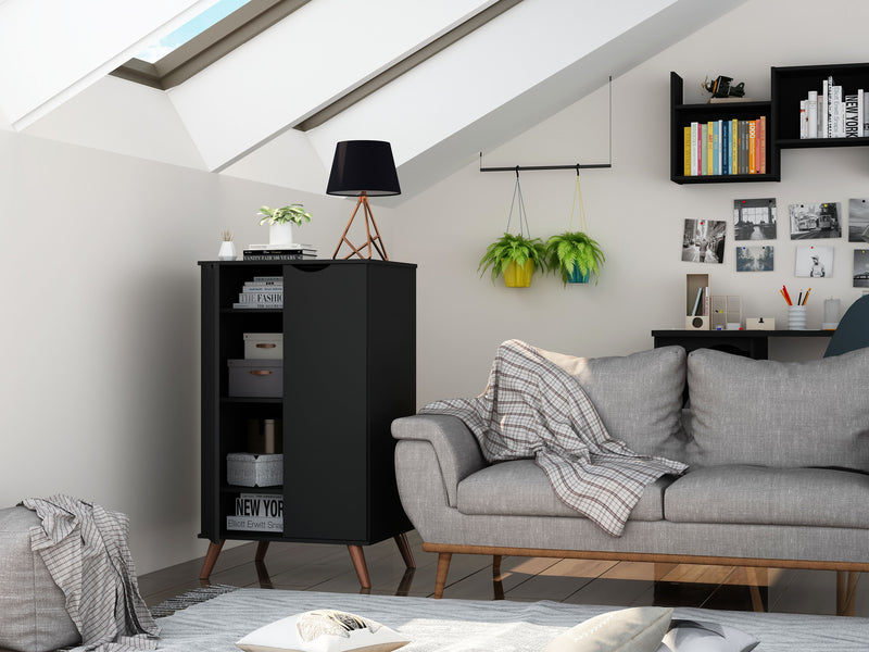 Manhattan Comfort Hampton Shoe Closet with 4 Shelves Solid Wood Legs - Black