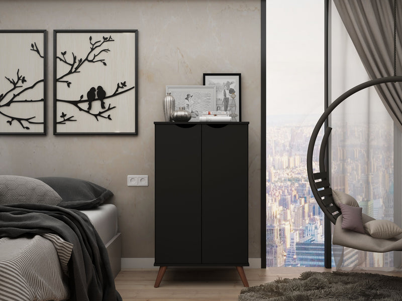 Manhattan Comfort Hampton Shoe Closet with 4 Shelves Solid Wood Legs - Black