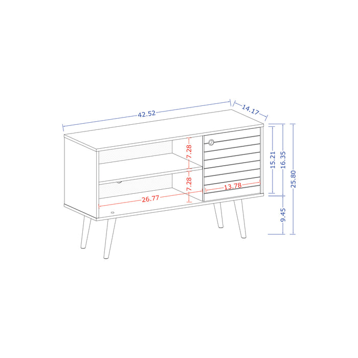 Manhattan Comfort Liberty 42.52\" Mid-Century Modern TV Stand with 2 Shelves & 1 Door - White & Aqua Blue