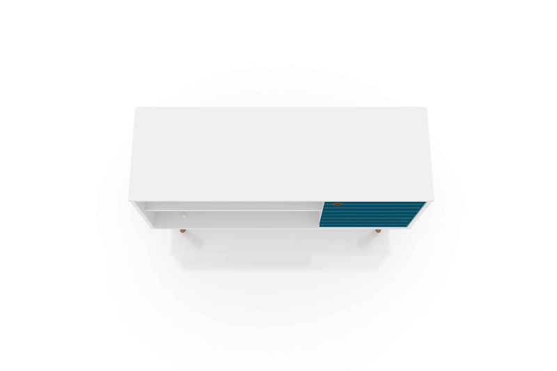 Manhattan Comfort Liberty 42.52\" Mid-Century Modern TV Stand with 2 Shelves & 1 Door - White & Aqua Blue