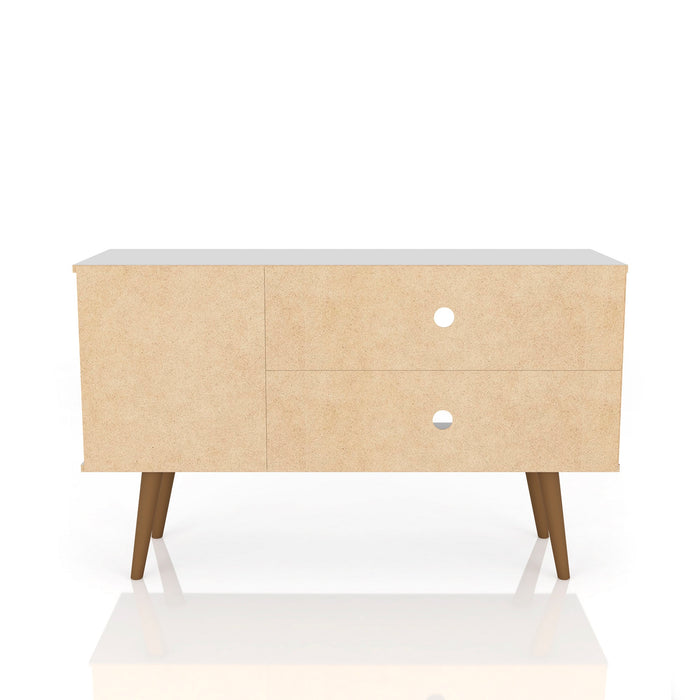 Manhattan Comfort Liberty 42.52\" Mid-Century Modern TV Stand with 2 Shelves & 1 Door - White & Rustic Brown