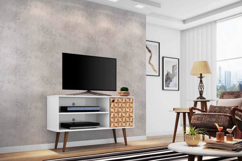 Manhattan Comfort Liberty 42.52\" Mid-Century Modern TV Stand with 2 Shelves & 1 Door - White