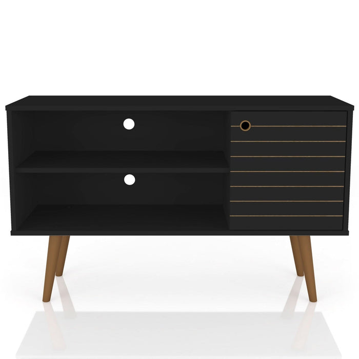 Manhattan Comfort Liberty 42.52\" Mid-Century Modern TV Stand with 2 Shelves & 1 Door - Black