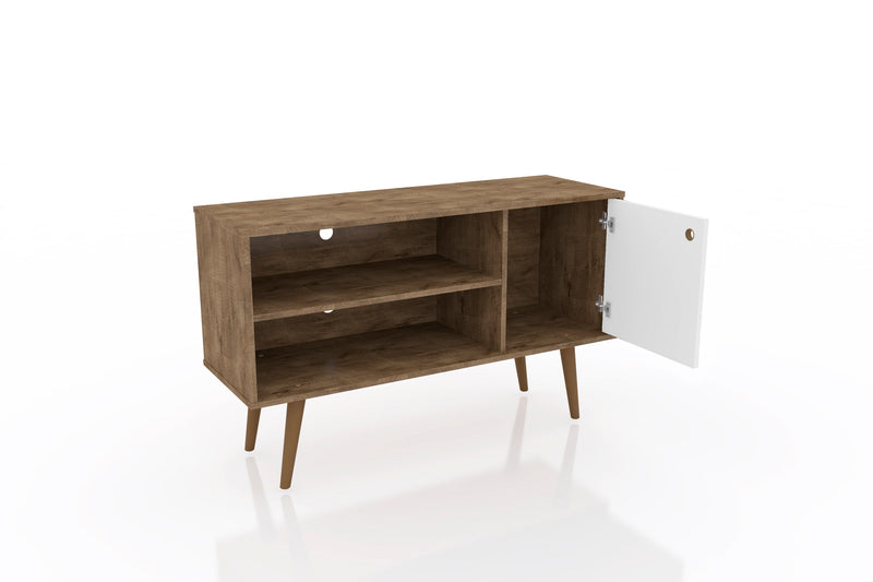 Manhattan Comfort Liberty 42.52\" Mid-Century Modern TV Stand with 2 Shelves & 1 Door - Rustic Brown & Aqua Blue