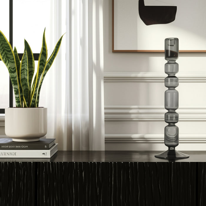 12\" Mixed Bubble Taper Candleholder - Black