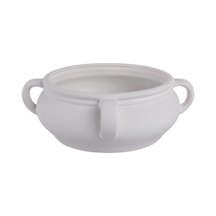 12\" Textured Bowl with Handles - White