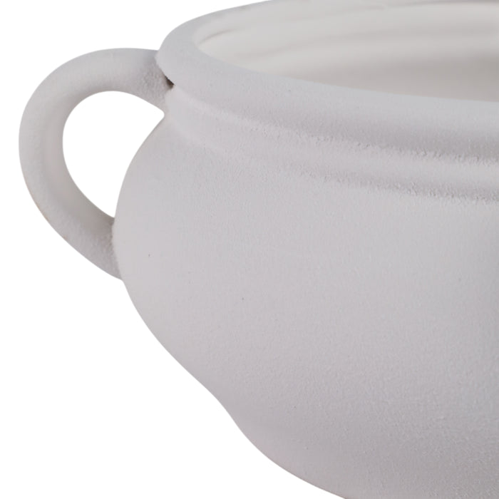 12\" Textured Bowl with Handles - White