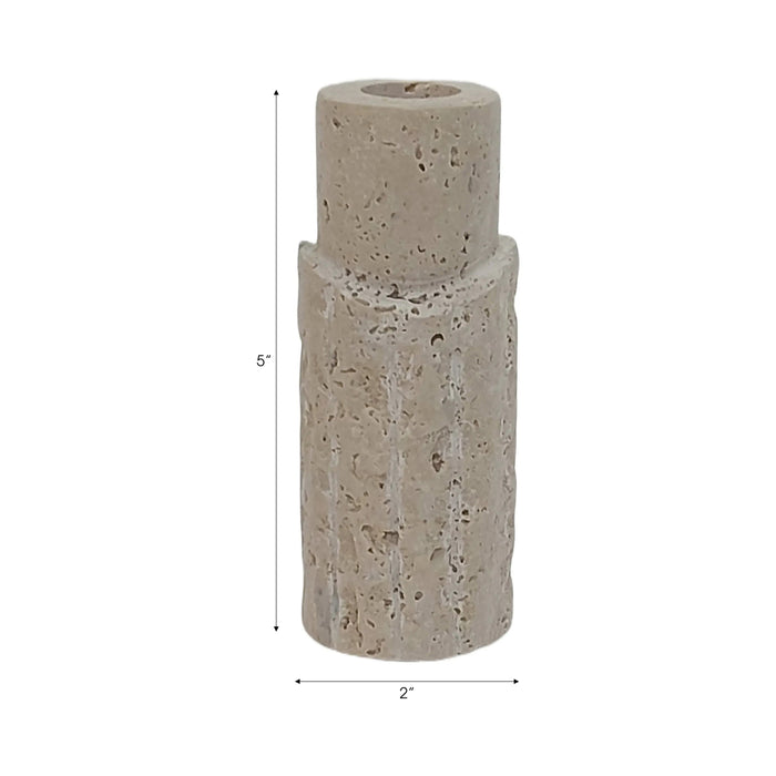 5\" x 2\" Raw Edge Travertine Taper Holder - Tan