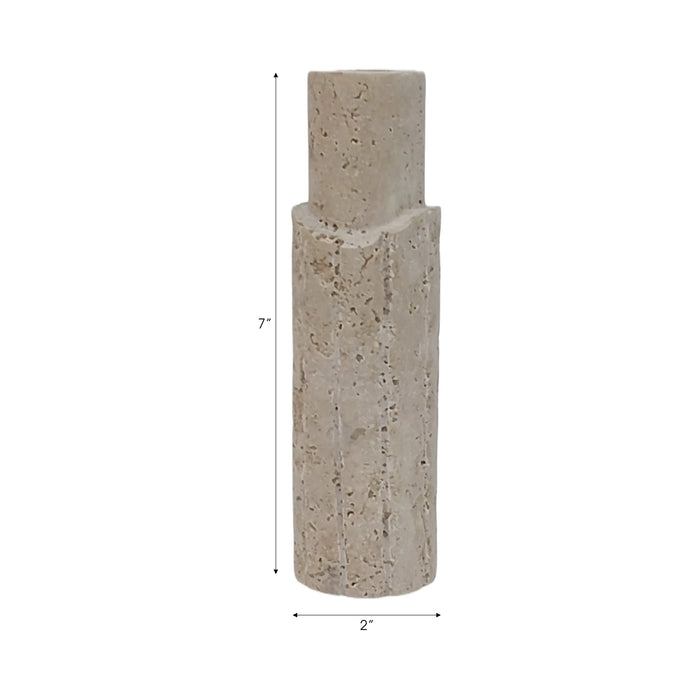 7\" x 2\" Raw Edge Travertine Taper Holder - Tan