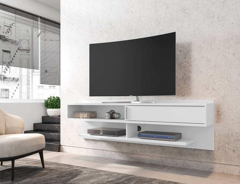 Manhattan Comfort Astor 70.86\" Modern Floating Entertainment Center with Media Shelves - White