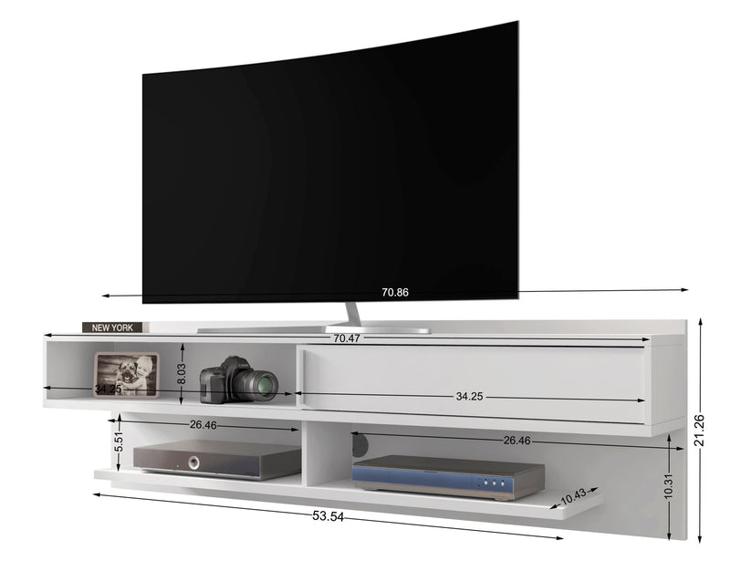 Manhattan Comfort Astor 70.86\" Modern Floating Entertainment Center with Media Shelves - White