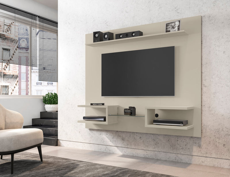 Manhattan Comfort Plaza 64.25\" Modern Floating Wall Entertainment Center with Display Shelves - Off White