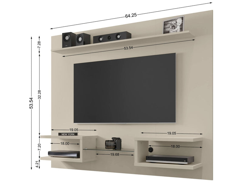 Manhattan Comfort Plaza 64.25\" Modern Floating Wall Entertainment Center with Display Shelves - Off White