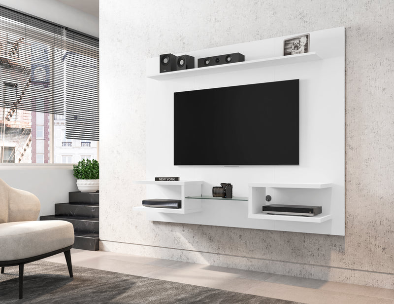 Manhattan Comfort Plaza 64.25\" Modern Floating Wall Entertainment Center with Display Shelves - White