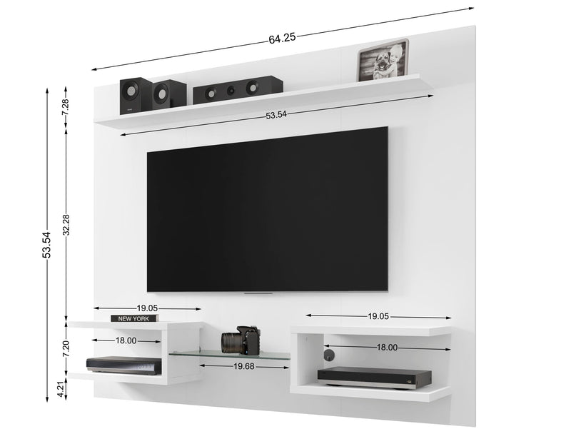 Manhattan Comfort Plaza 64.25\" Modern Floating Wall Entertainment Center with Display Shelves - White
