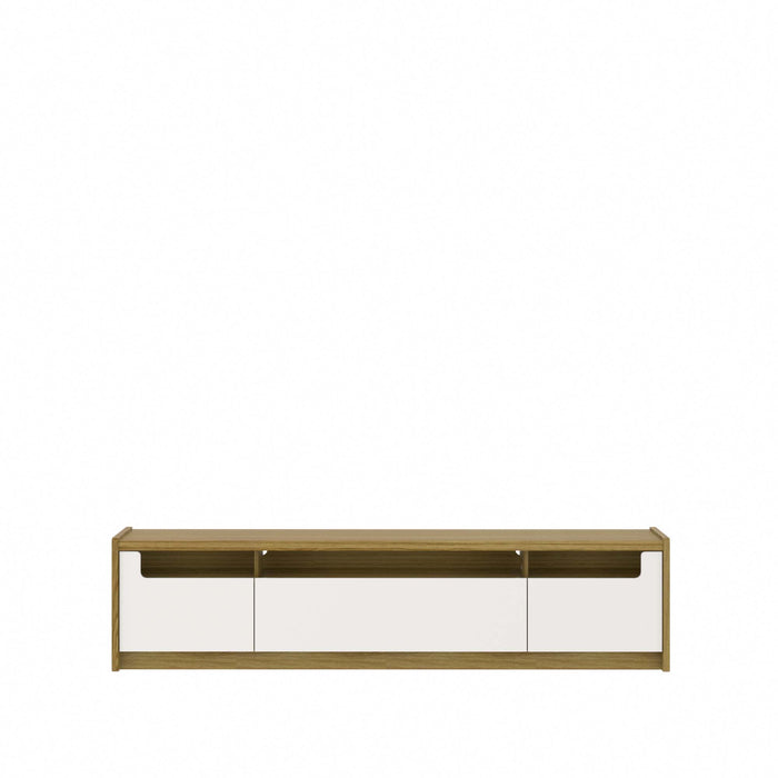 Manhattan Comfort Munoz 87.12\" TV Stand with Three Compartments & Media Shelves - Off White Gloss