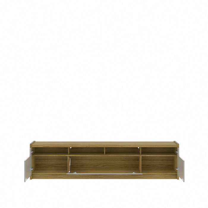 Manhattan Comfort Munoz 87.12\" TV Stand with 3 Compartments & Media Shelves - Grey Gloss