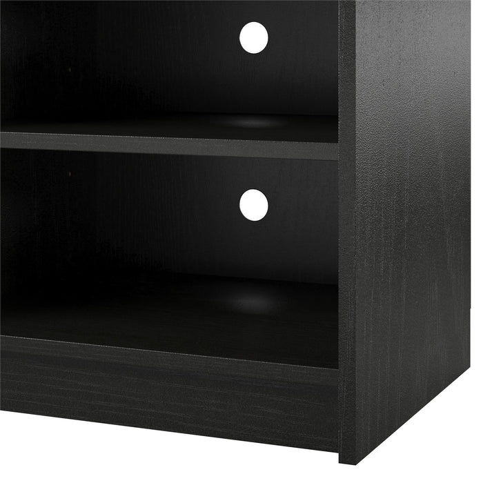 Ameriwood Home Hendrix 65\" TV Stand with Electric Fireplace Insert and Shelves - Black Oak