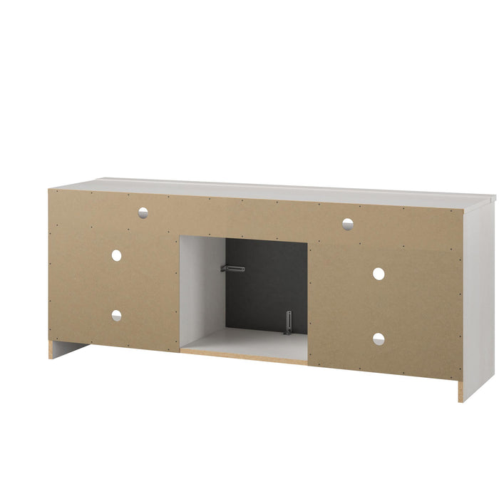 Ameriwood Home Hendrix 65\" TV Stand with Electric Fireplace Insert and Shelves - Ivory Oak