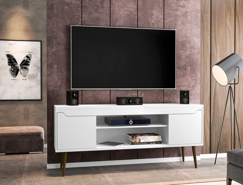 Manhattan Comfort Bradley 62.99\" TV Stand with 2 Media Shelves & 2 Storage Shelves - White & Rustic Brown