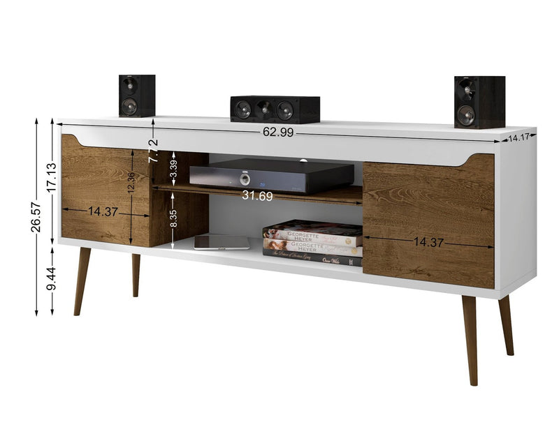 Manhattan Comfort Bradley 62.99\" TV Stand with 2 Media Shelves & 2 Storage Shelves - White