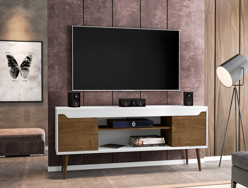 Manhattan Comfort Bradley 62.99\" TV Stand with 2 Media Shelves & 2 Storage Shelves - White