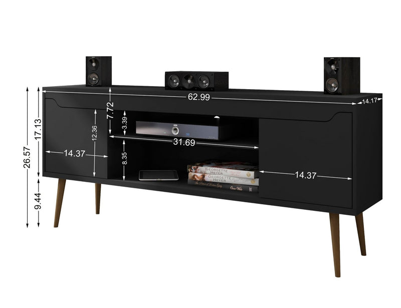 Manhattan Comfort Bradley 62.99\" TV Stand Black with 2 Media Shelves & 2 Storage Shelves - Black