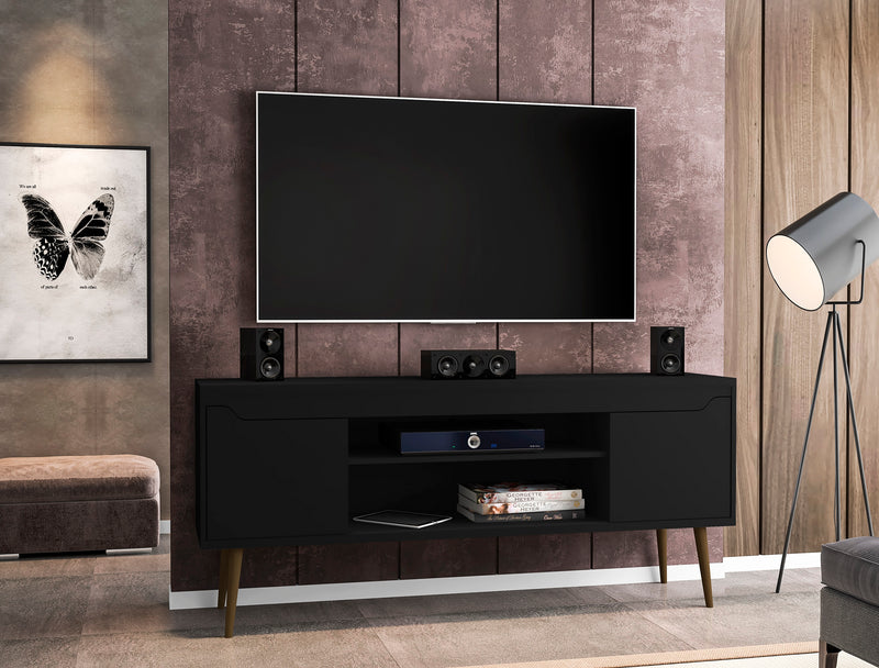Manhattan Comfort Bradley 62.99\" TV Stand Black with 2 Media Shelves & 2 Storage Shelves - Black