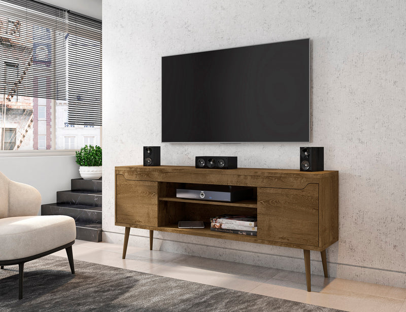 Manhattan Comfort Bradley 62.99\" TV Stand with 2 Media Shelves & 2 Storage Shelves - Rustic Brown & Yellow