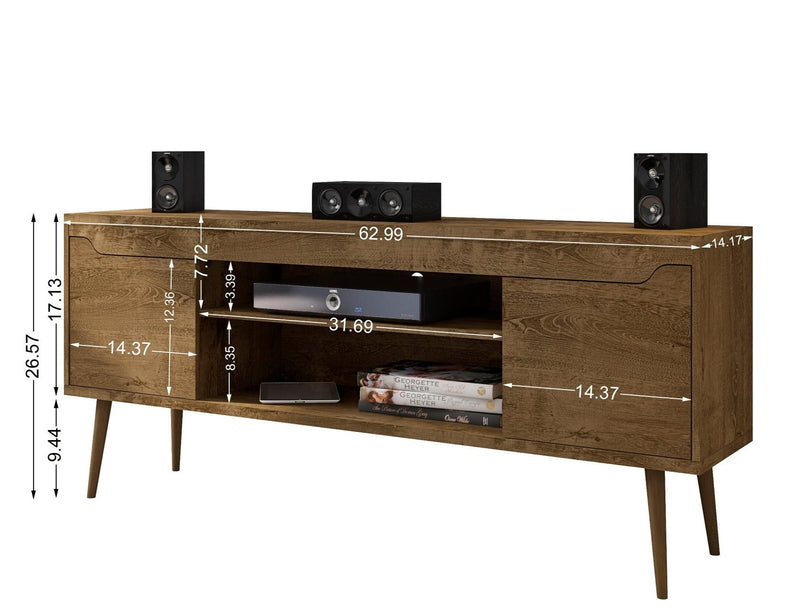 Manhattan Comfort Bradley 62.99\" TV Stand with 2 Media Shelves & 2 Storage Shelves - Rustic Brown & Yellow