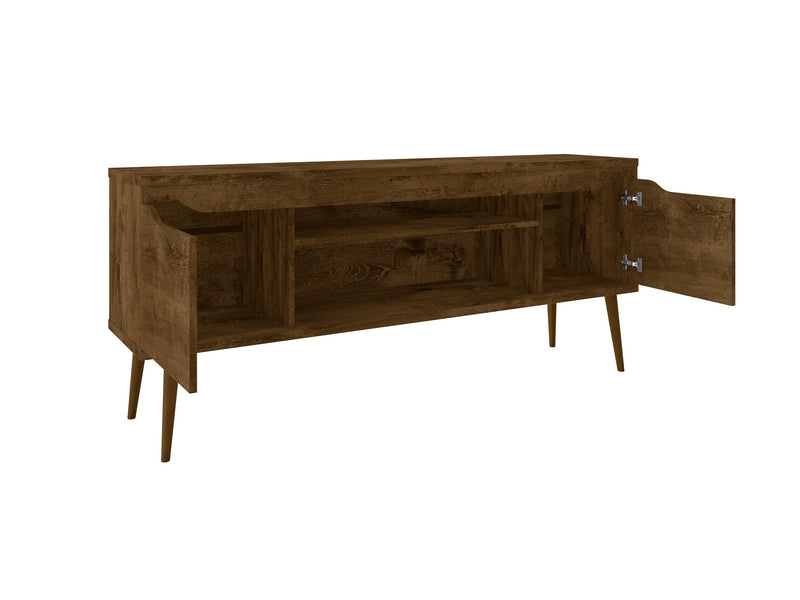 Manhattan Comfort Bradley 62.99\" TV Stand with 2 Media Shelves & 2 Storage Shelves - Rustic Brown & Yellow