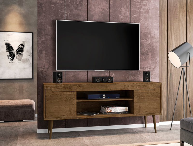Manhattan Comfort Bradley 62.99\" TV Stand with 2 Media Shelves & 2 Storage Shelves - Rustic Brown & Yellow