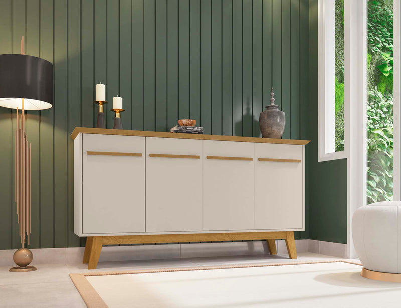 Manhattan Comfort Yonkers 62.99” Sideboard with Solid Wood Legs & 2 Cabinets - Off White & Cinnamon Buffet