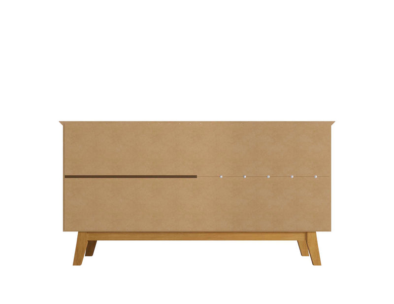 Manhattan Comfort Yonkers 62.99” Sideboard with Solid Wood Legs & 2 Cabinets - Off White & Cinnamon Buffet