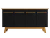 Manhattan Comfort Yonkers 62.99” Sideboard with Solid Wood Legs & 2 Cabinets - Black & Cinnamon
