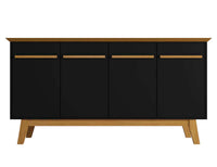 Manhattan Comfort Yonkers 62.99” Sideboard with Solid Wood Legs & 2 Cabinets - Black & Cinnamon