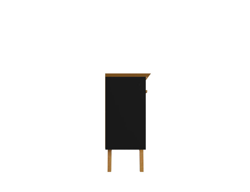 Manhattan Comfort Yonkers 62.99” Sideboard with Solid Wood Legs & 2 Cabinets - Black & Cinnamon
