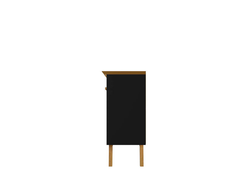 Manhattan Comfort Yonkers 62.99” Sideboard with Solid Wood Legs & 2 Cabinets - Black & Cinnamon