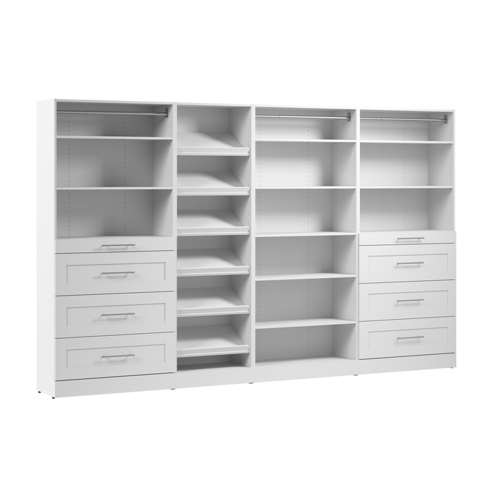 Bestar Florence 132\" Modular Walk-In Closet System with Drawers and Shoe Shelves Shaker Style - White