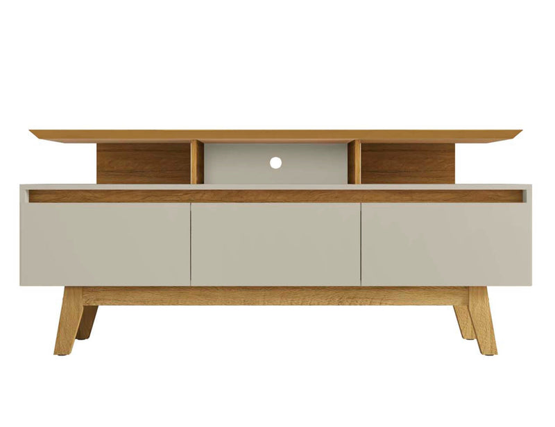 Manhattan Comfort Yonkers 62.99\" TV Stand with Solid Wood Legs & 6 Media Storage Compartments - Off White & Cinnamon