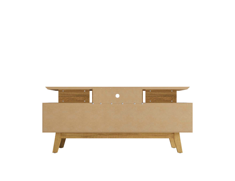 Manhattan Comfort Yonkers 62.99\" TV Stand with Solid Wood Legs & 6 Media Storage Compartments - Off White & Cinnamon