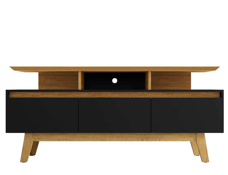 Manhattan Comfort Yonkers 62.99\" TV Stand with Solid Wood Legs & 6 Media Storage Compartments - Black & Cinnamon