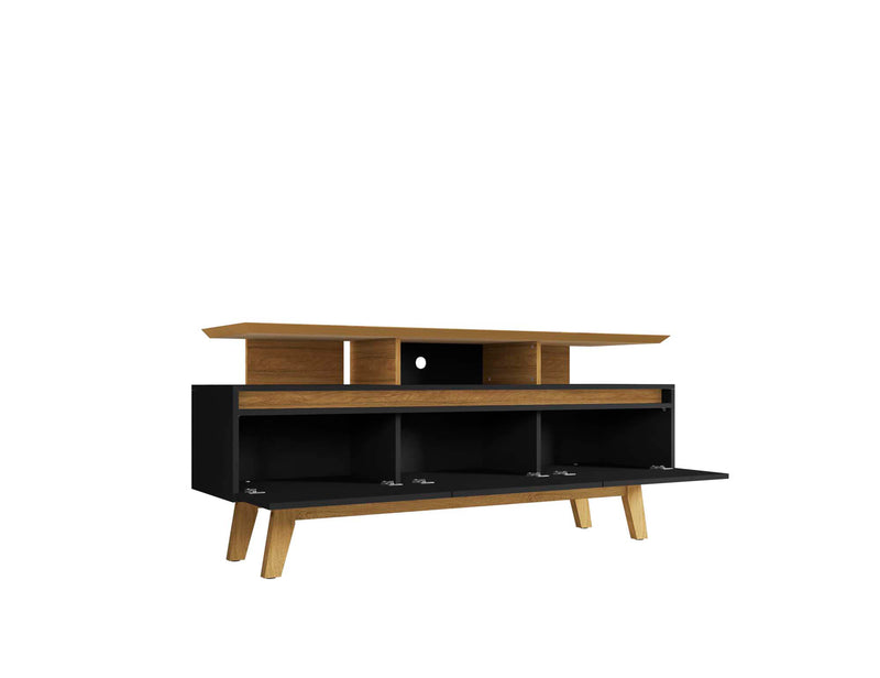 Manhattan Comfort Yonkers 62.99\" TV Stand with Solid Wood Legs & 6 Media Storage Compartments - Black & Cinnamon