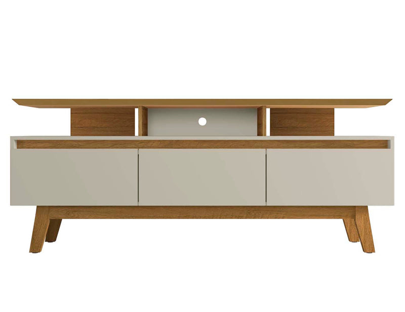 Manhattan Comfort Yonkers 70.86\" TV Stand with Solid Wood Legs & 6 Media Storage Compartments - Off White & Cinnamon