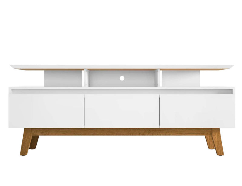 Manhattan Comfort Yonkers 70.86\" TV Stand with Solid Wood Legs & 6 Media Storage Compartments - White