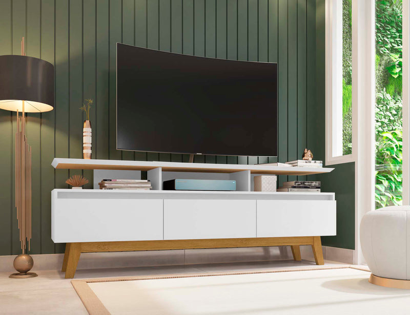 Manhattan Comfort Yonkers 70.86\" TV Stand with Solid Wood Legs & 6 Media Storage Compartments - White